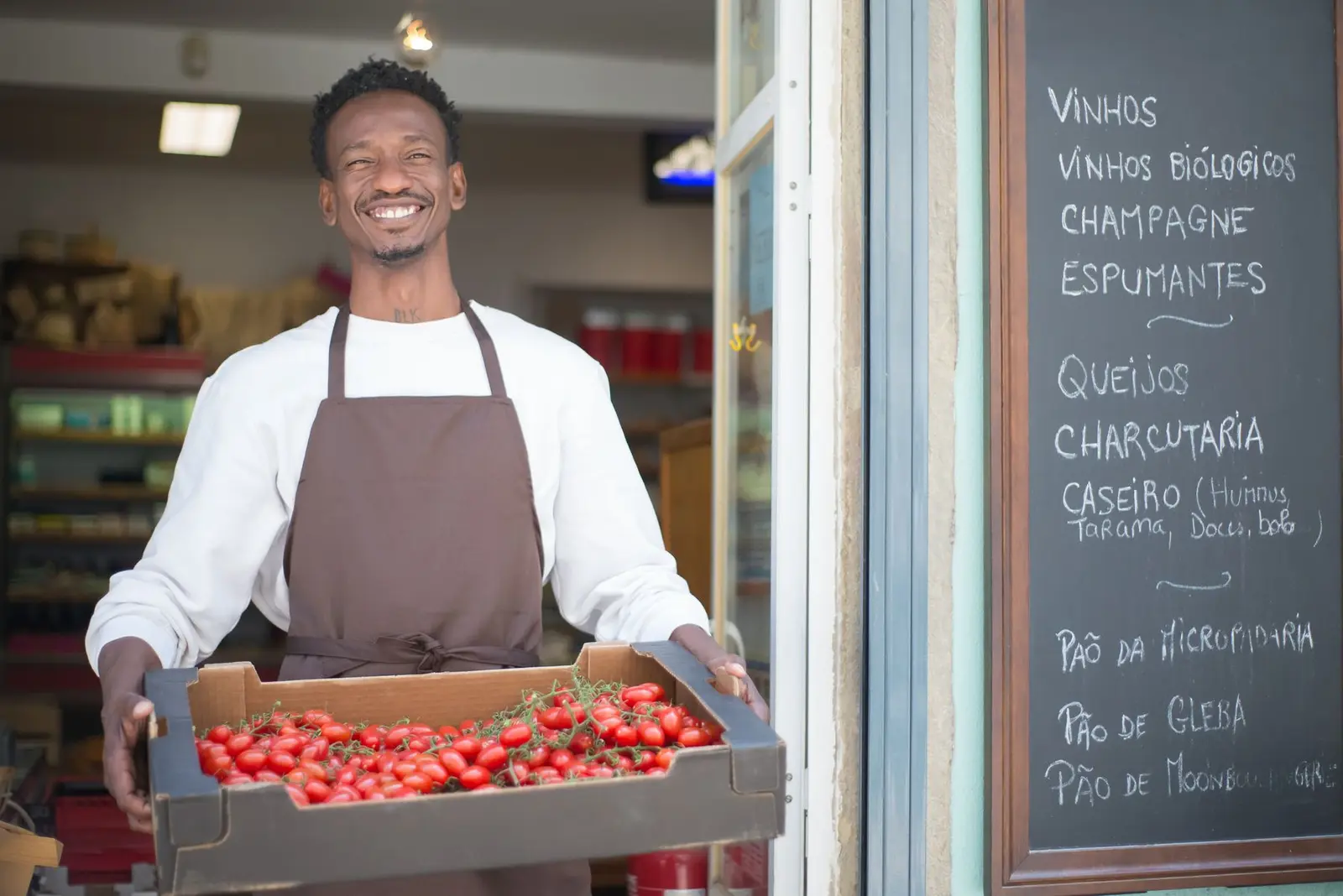 Fournisseur horeca avec une caisse de tomates fraîches